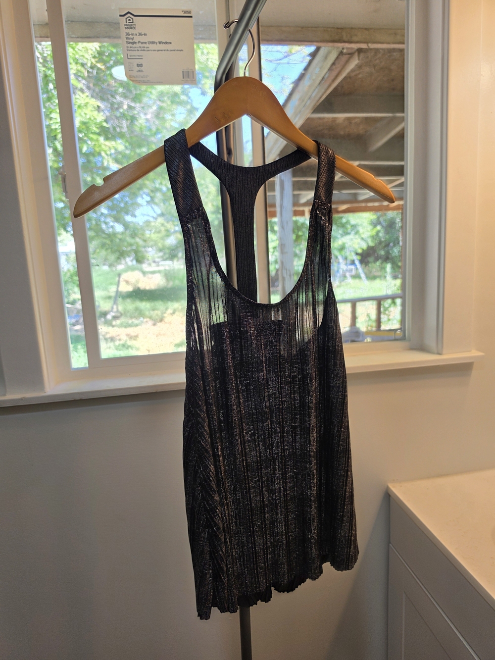 Weavers Black Metallic Ribbed Tank Top